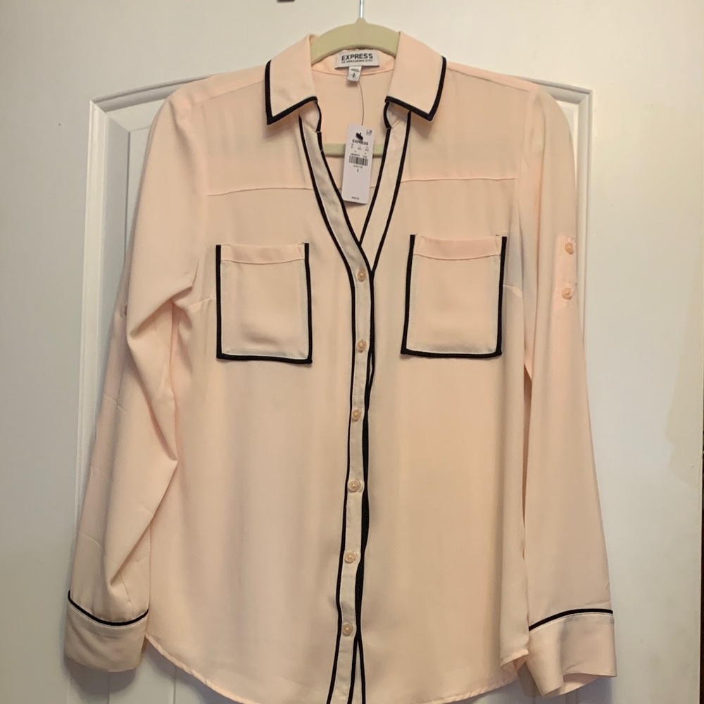 Express Blush Pink Blouse with Black Accents